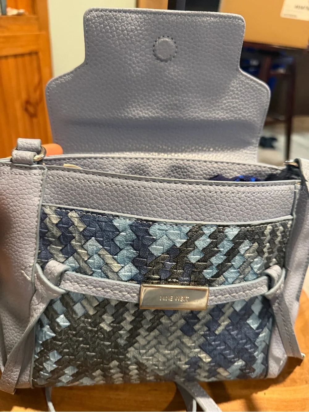 Nine West Light Blue Woven Accent Crossbody